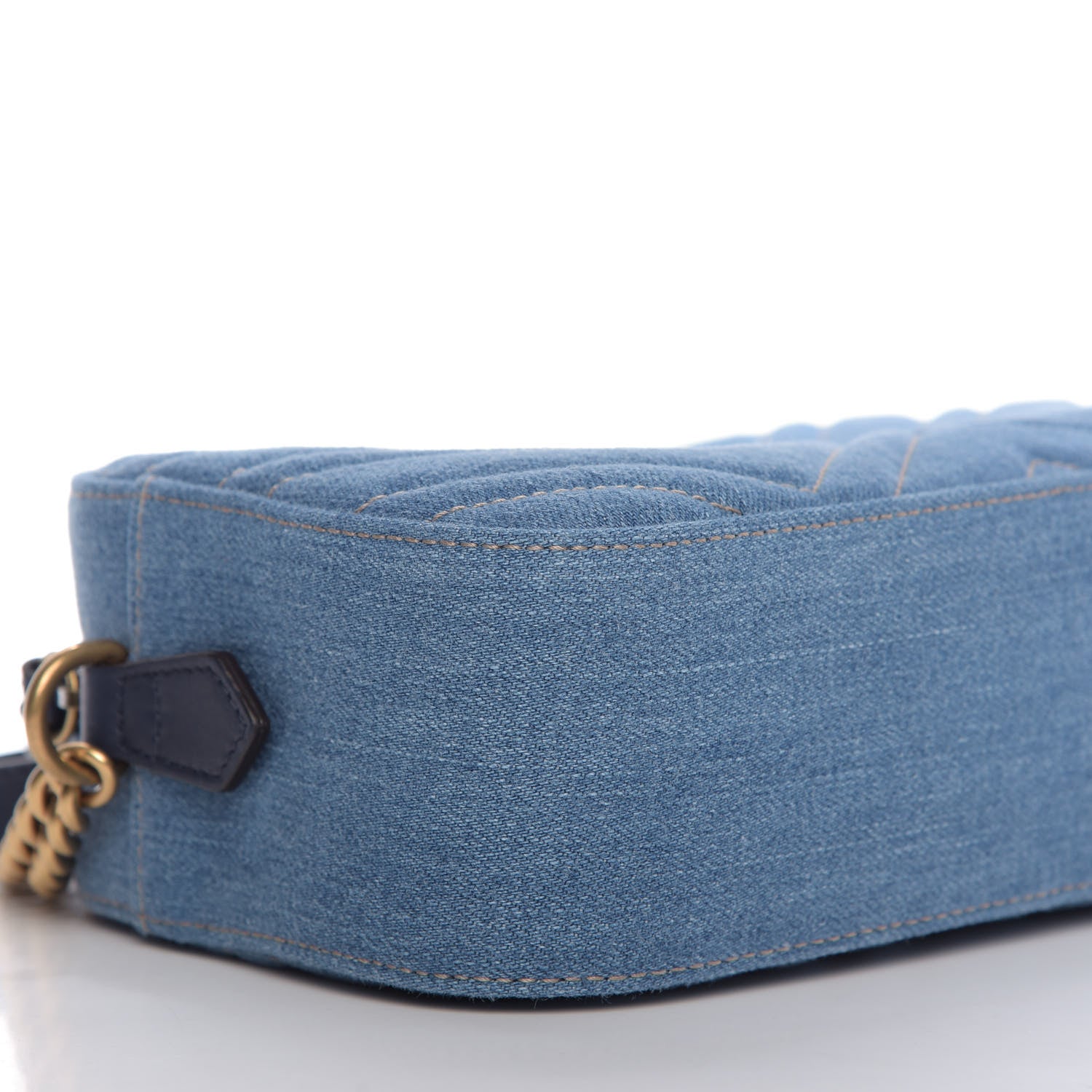 Gucci Denim Matelasse Small Pearly GG Marmont Chain Shoulder Bag Blue 6 of 10