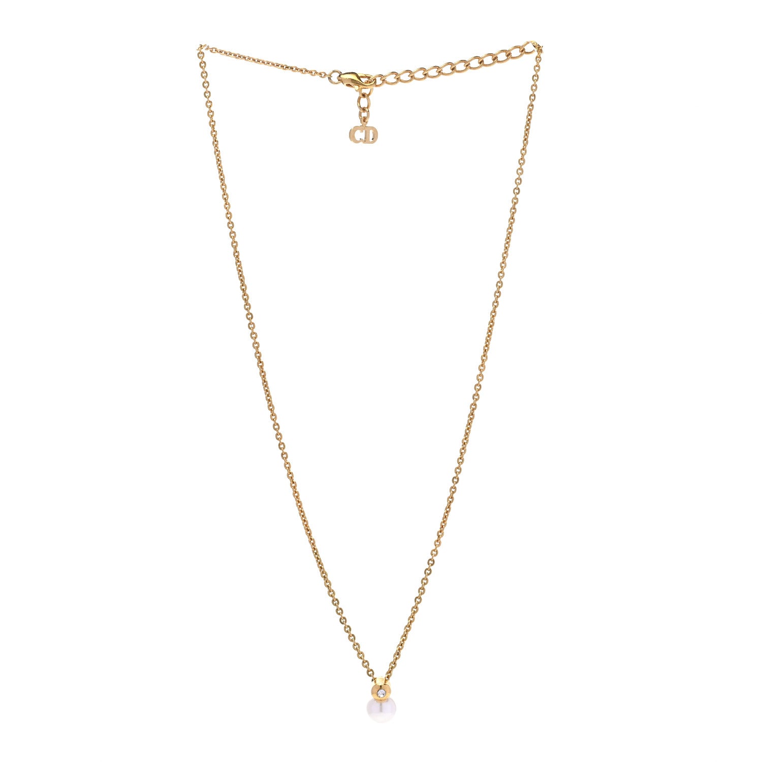 Christian Dior Crystal Pearl Pendant Necklace Gold 3 of 6