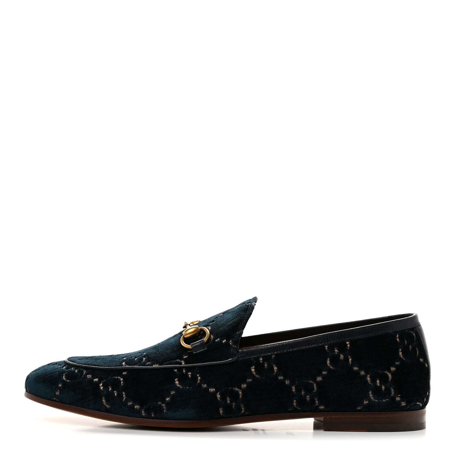 Gucci Velvet GG Monogram Horsebit Mens Jordaan Loafers 10.5 Blue Beige 1 of 9