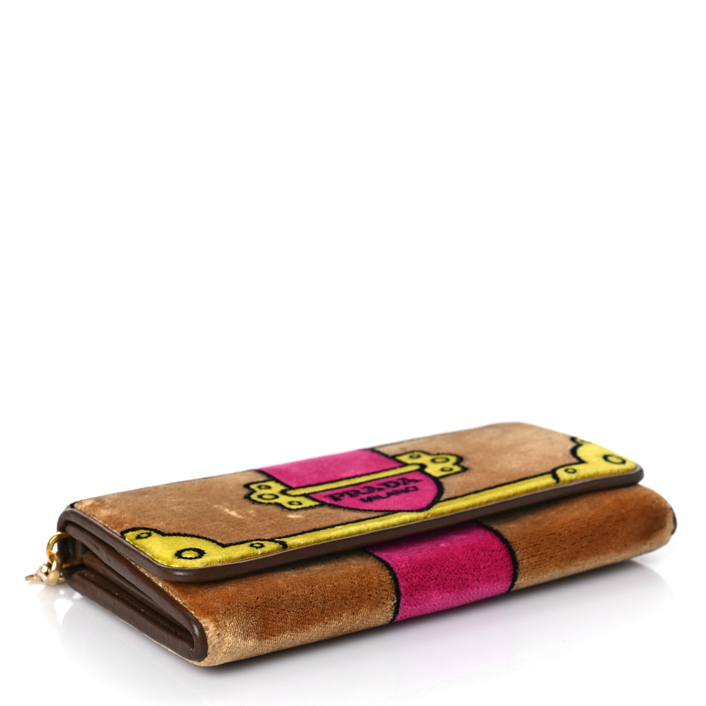 Velluto Ricamo Cahier Wristlet Flap Wallet Cammello
