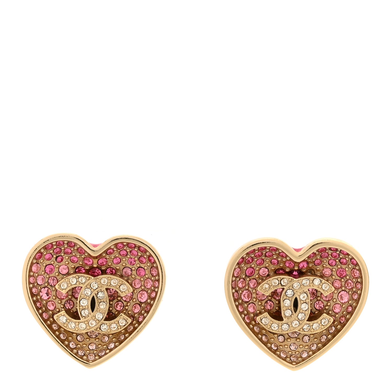 Chanel Resin Crystal CC Heart Earrings Gold Pink 1 of 5