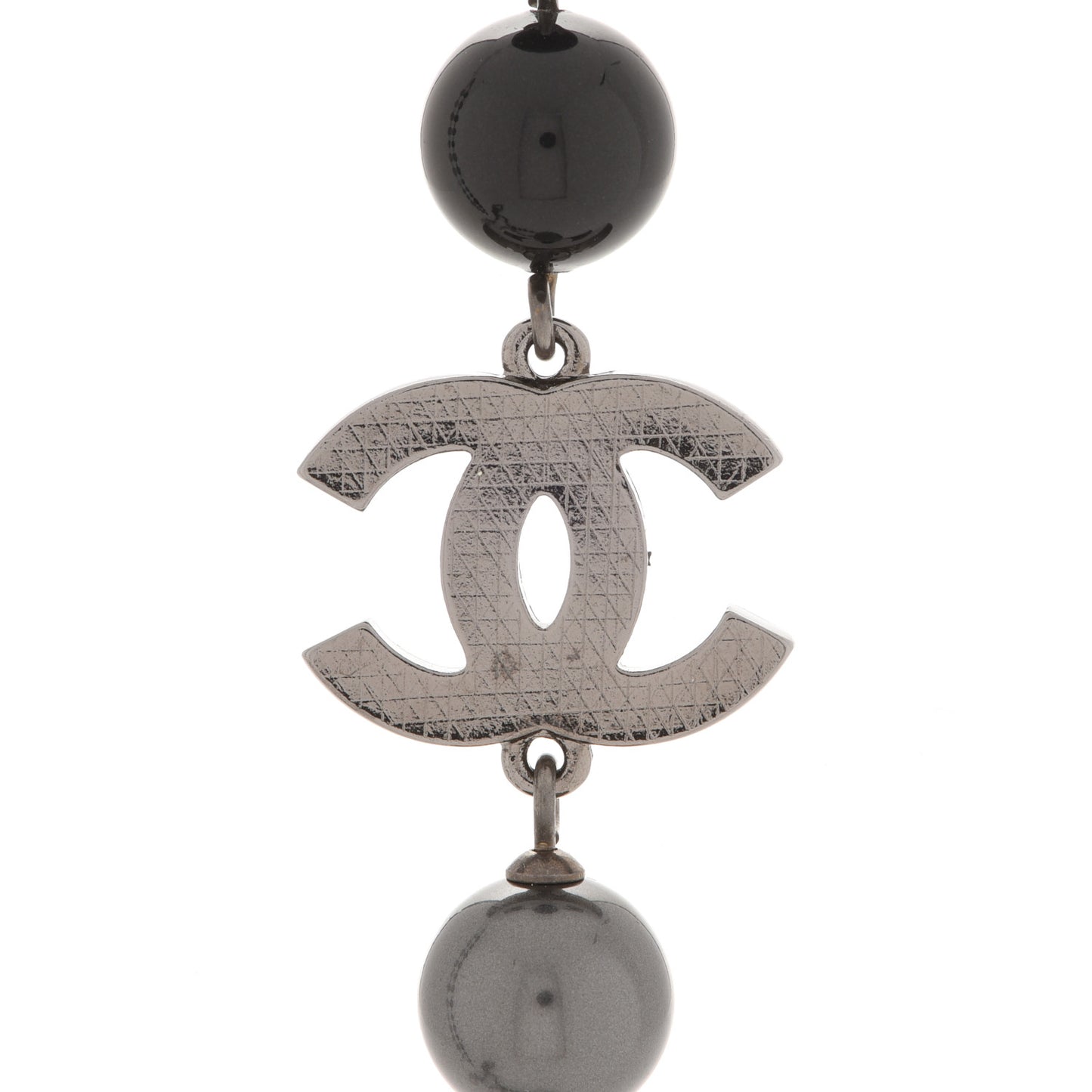 Ruthenium Pearl Beaded CC Long Necklace Black