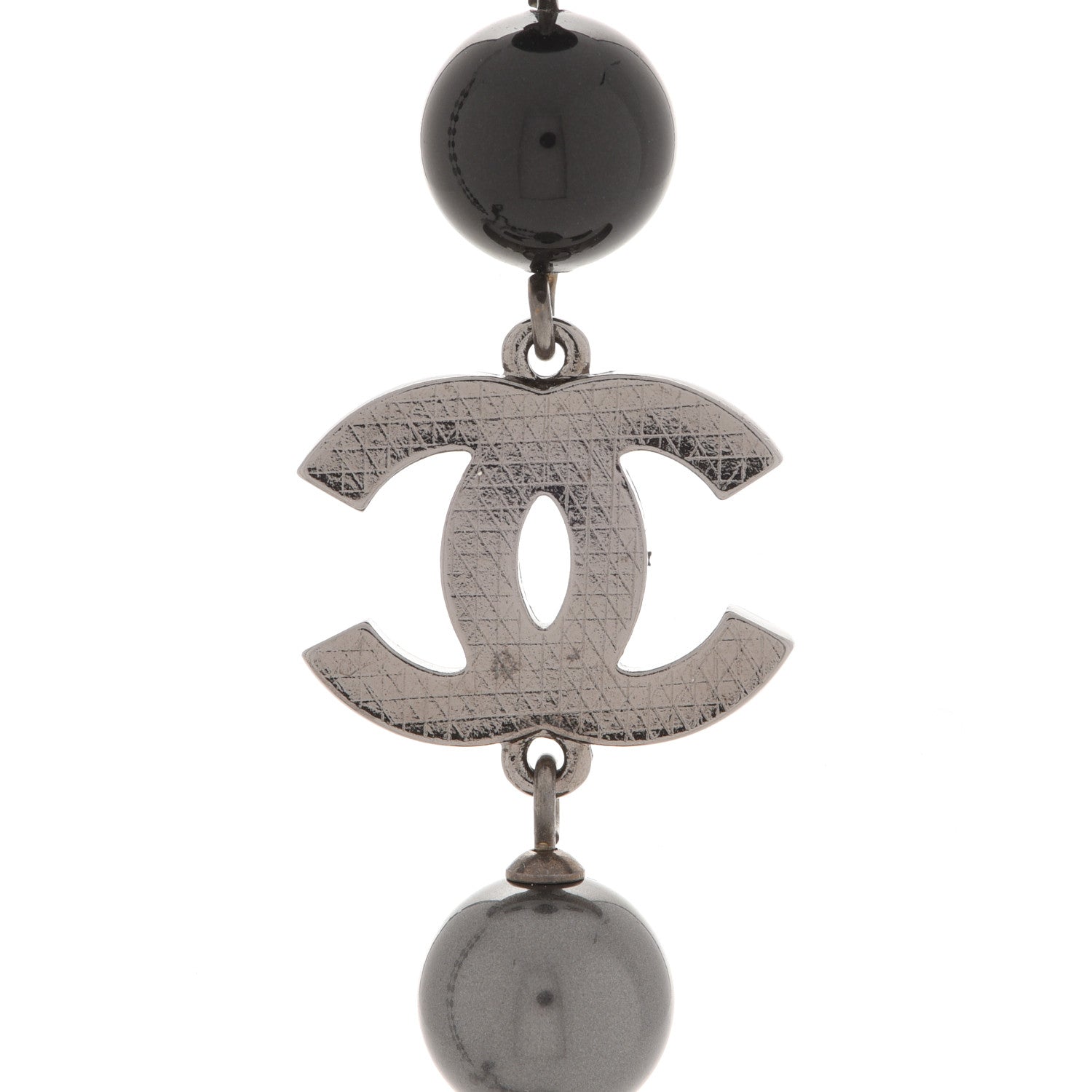 Chanel Ruthenium Pearl Beaded CC Long Necklace Black 4 of 5