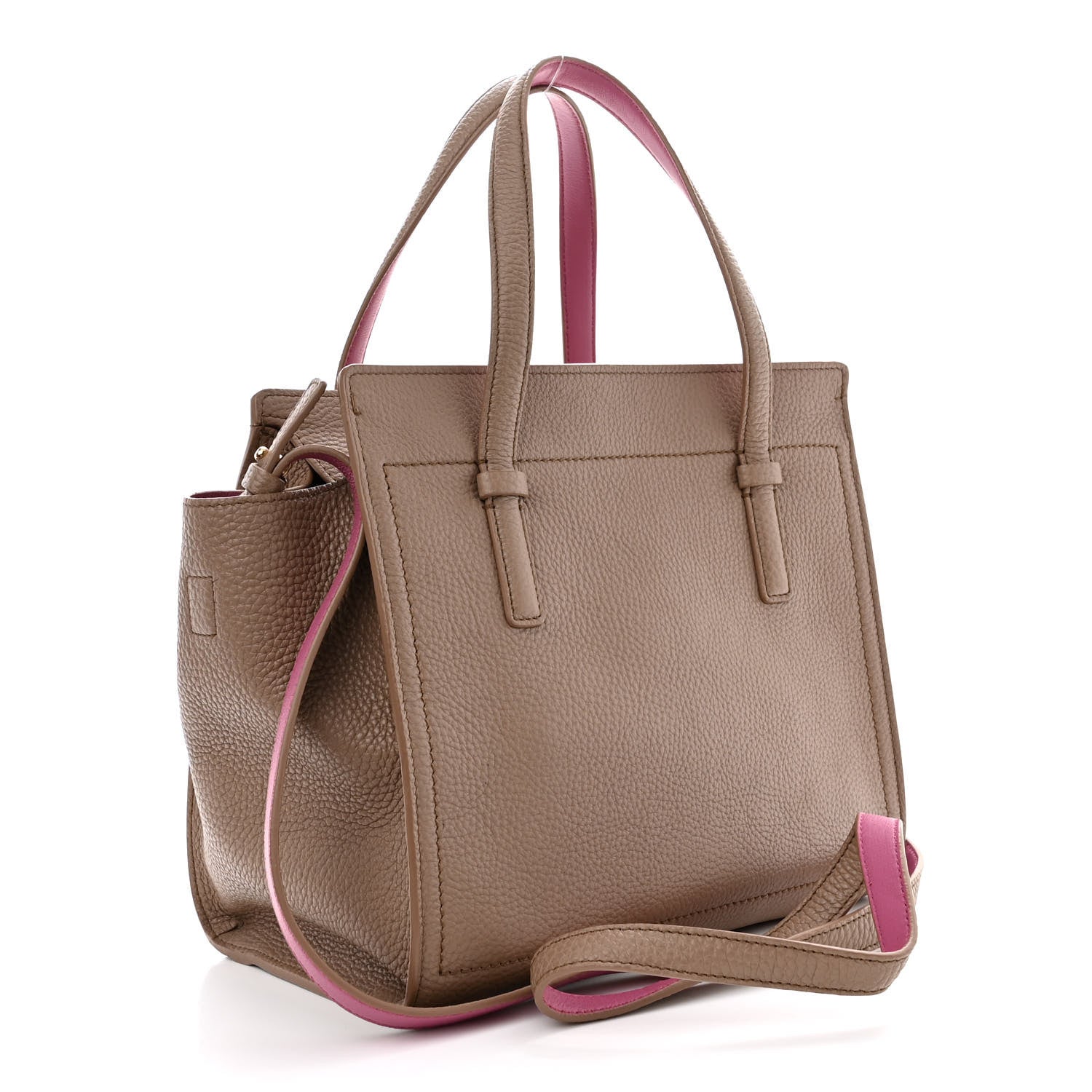 Salvatore Ferragamo Hammered Calfskin Double Handle Small Amy Tote Beige Pink 3 of 10