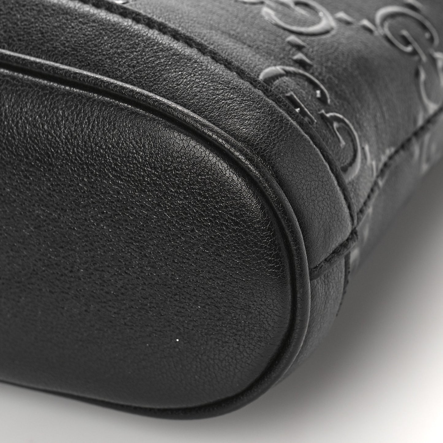 Wonka Grain Calfskin GG Monogram Debossed Small Padlock Shoulder Bag Black