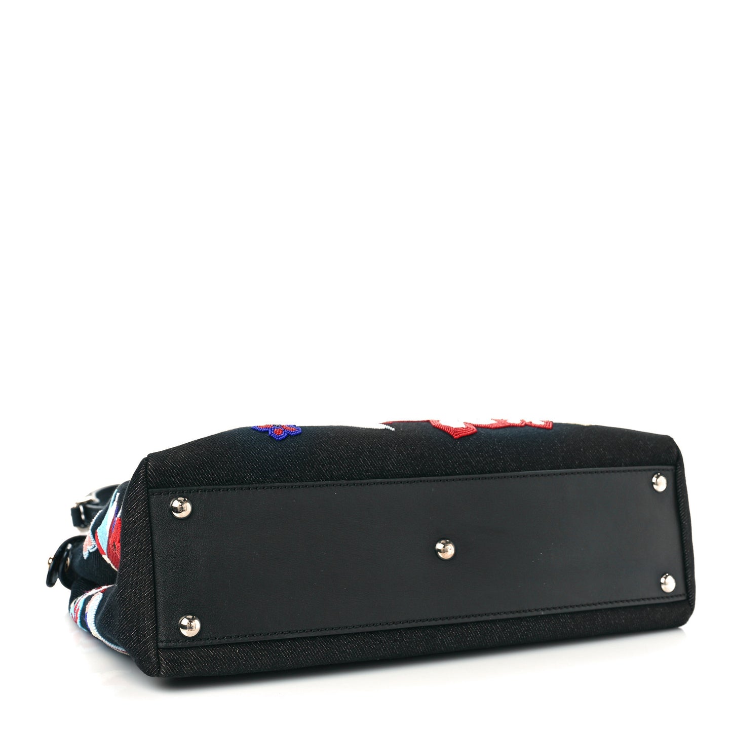 Denim Vitello Dolce QuTweet Beaded Medium Peekaboo Iconic Satchel Dark Blue Multicolor Black