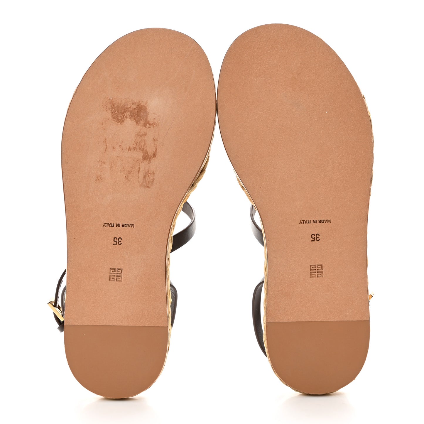 Calfskin Raffia 4G Liquid Espadrille Sandals 35 Ebony Natural