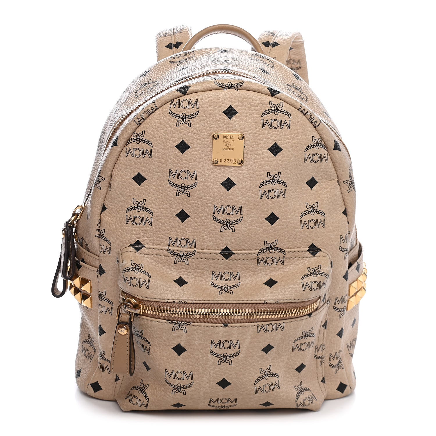 MCM Visetos Small Side Stud Stark Backpack Beige 1 of 10