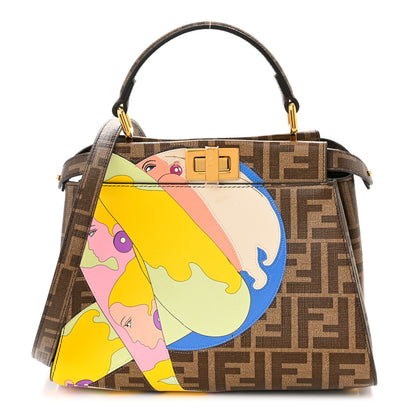 Fendi Glazed Fabric Vitello FF 1974 Hairdo Girls Inlay Mini Peekaboo Iconic Satchel Mogano Panna Multicolor 1 of 11