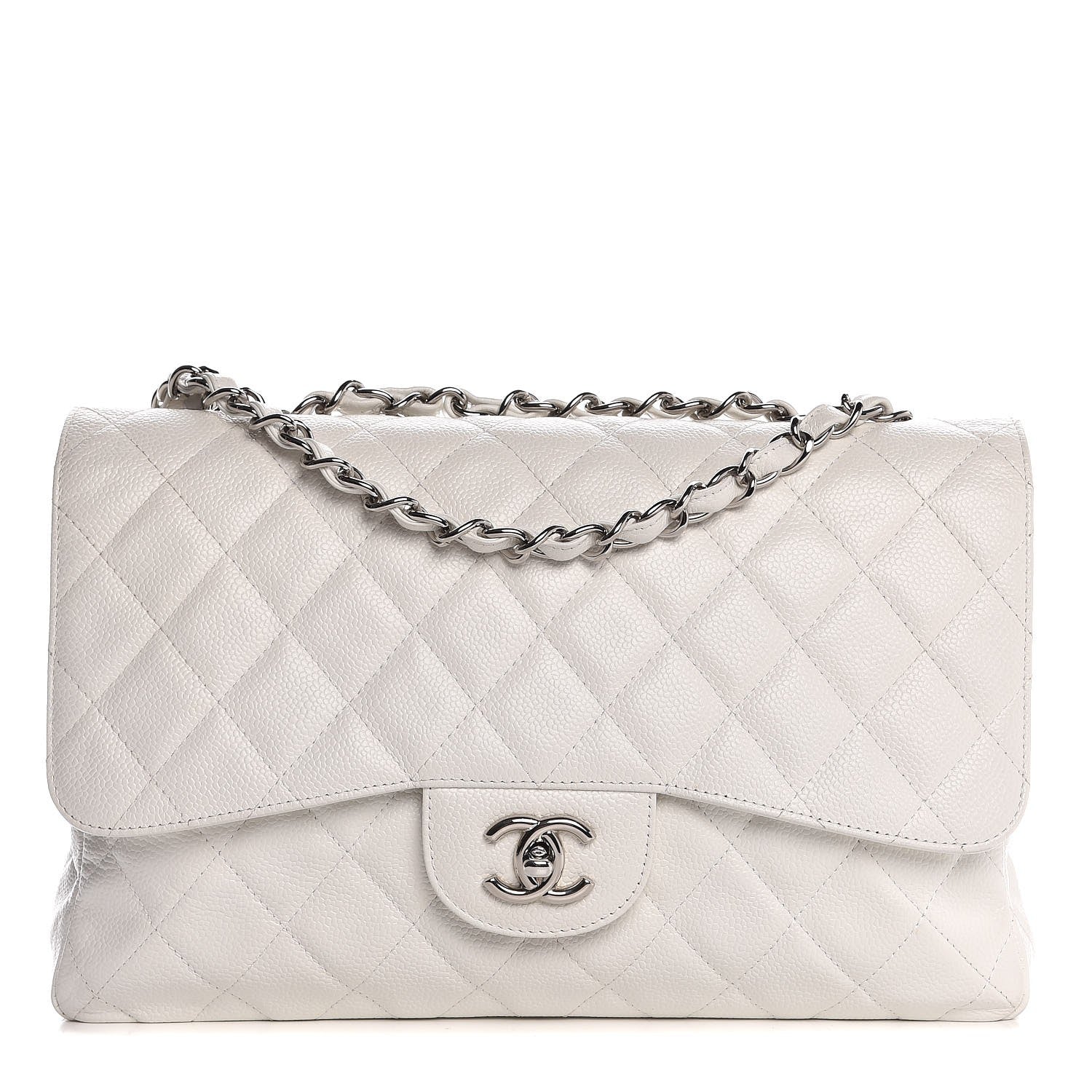 Chanel Caviar Quilted Jumbo Single Flap White 1 of 12