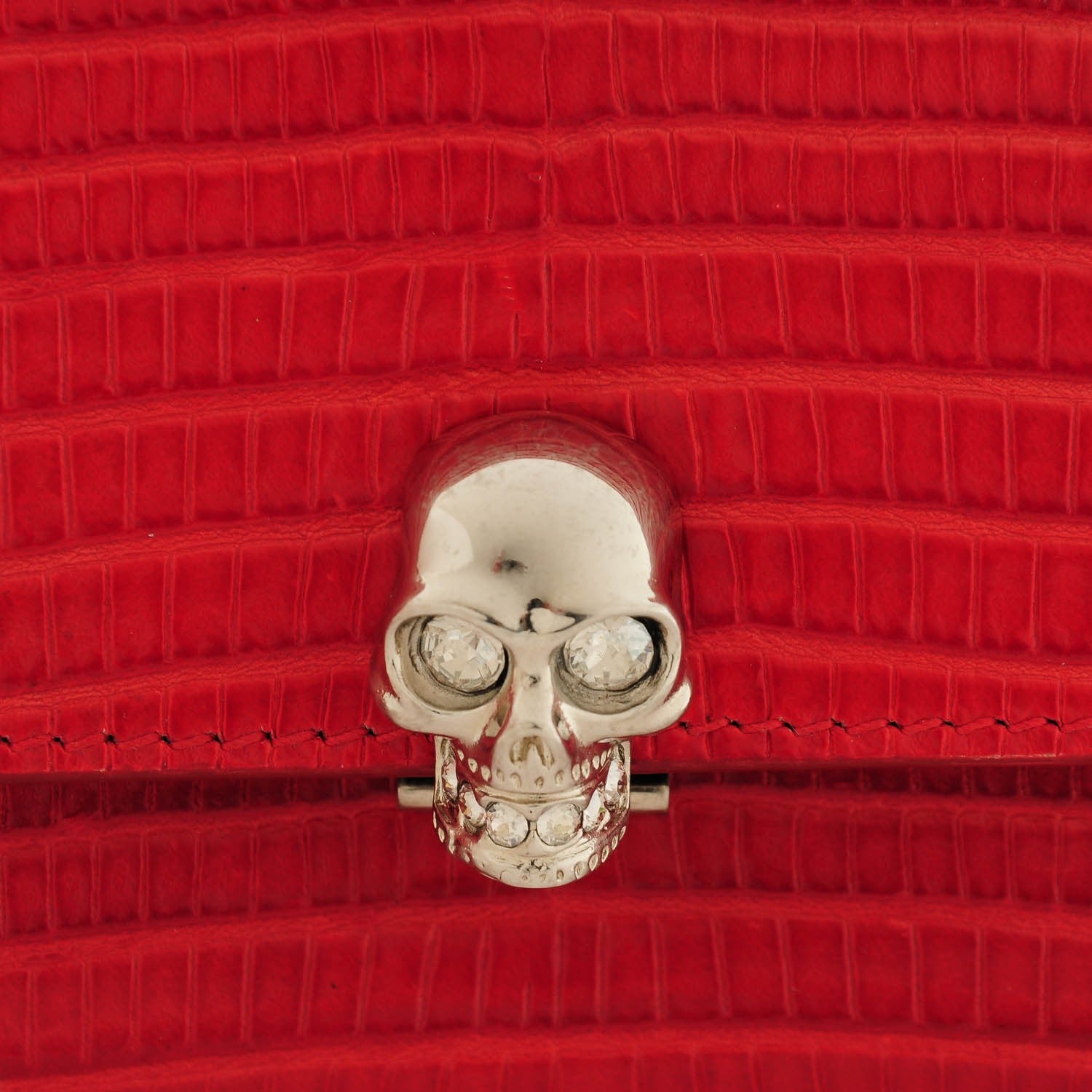 Alexander McQueen Snakeskin Calfskin Embossed Skull Continental Wallet Red 3 of 9