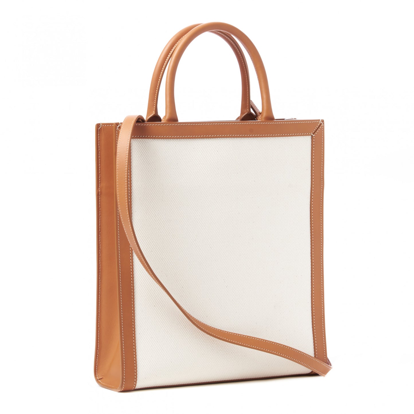 Canvas Calfskin Logo Print Small Vertical Cabas Natural Tan