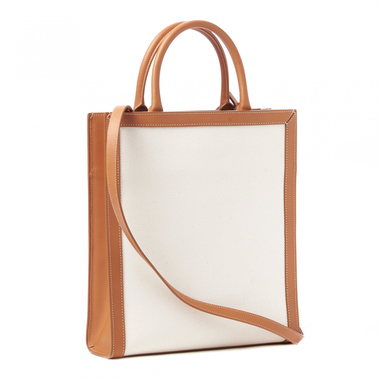 Celine Canvas Calfskin Logo Print Small Vertical Cabas Natural Tan 4 of 10