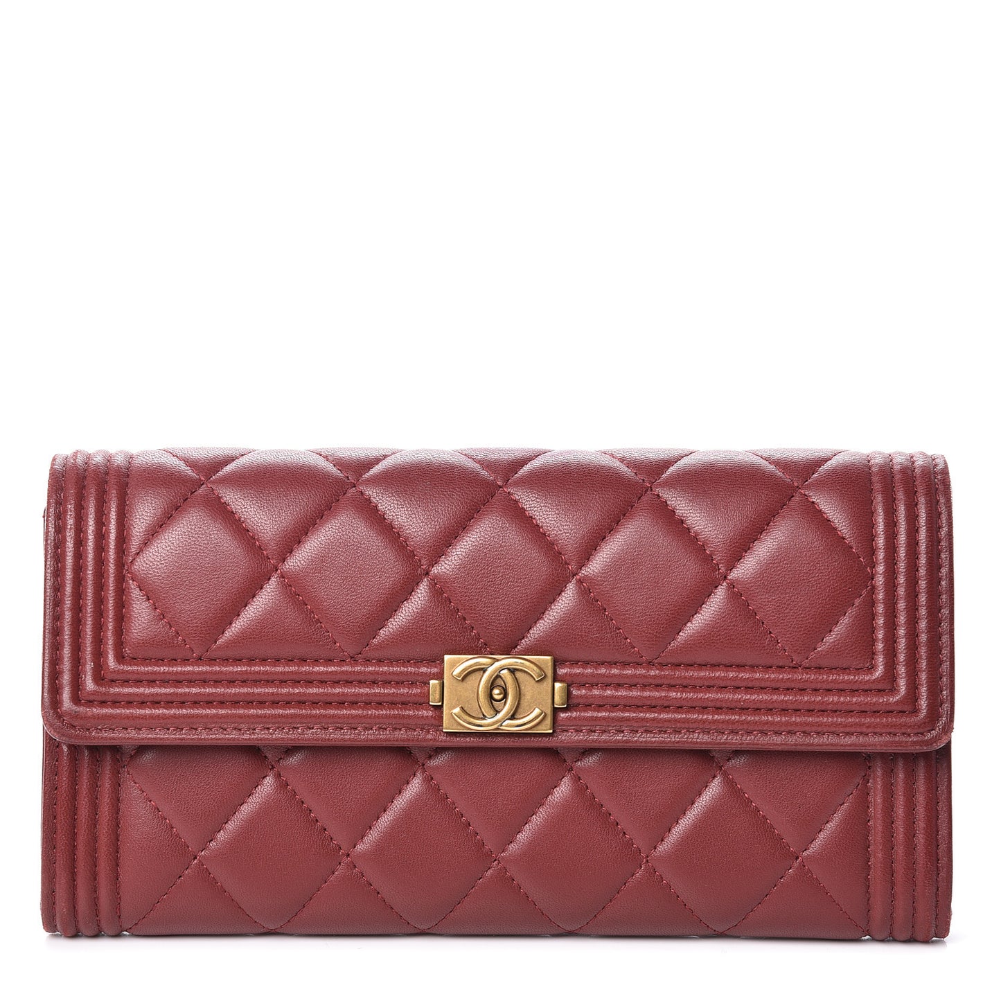 Lambskin Quilted Boy Flap Wallet Red