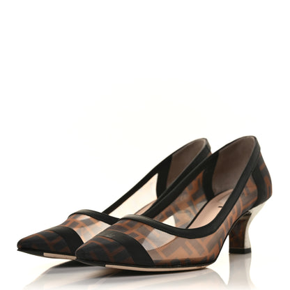 Fendi Technical Mesh Vitello Gommato FF Colibri 55mm Pumps 38.5 Tobacco Moro Black 3 of 7
