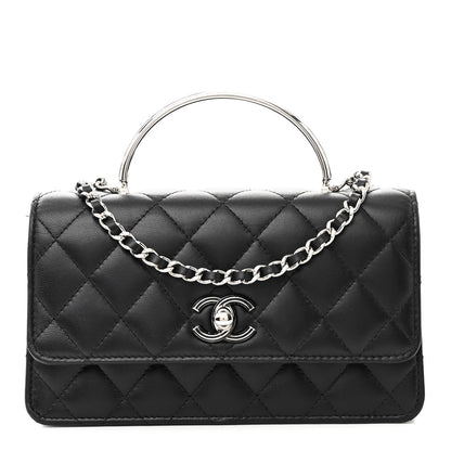 Chanel Lambskin Quilted Metal Top Handle Crossbody Flap Black 1 of 14