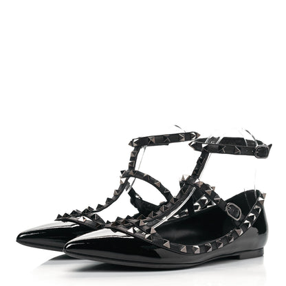 Valentino Garavani Patent Rockstud Cage Ballerina Flats 39.5 Black 3 of 7