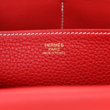 Hermes Taurillon Clemence Verso Halzan 31 GM Rouge Casaque Vermillion 6 of 10