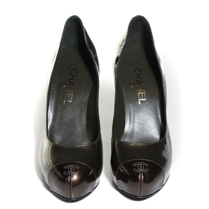 Chanel Patent Calfskin Cap Toe CC Pumps 37.5 Dark Silver 2 of 7