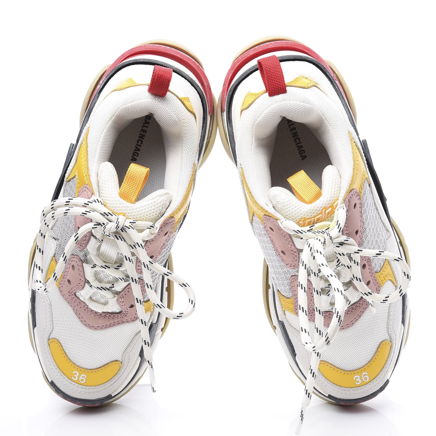 Balenciaga Mesh Nubuck Womens Triple S Sneakers 36 White Gris Jaune Rose 5 of 9