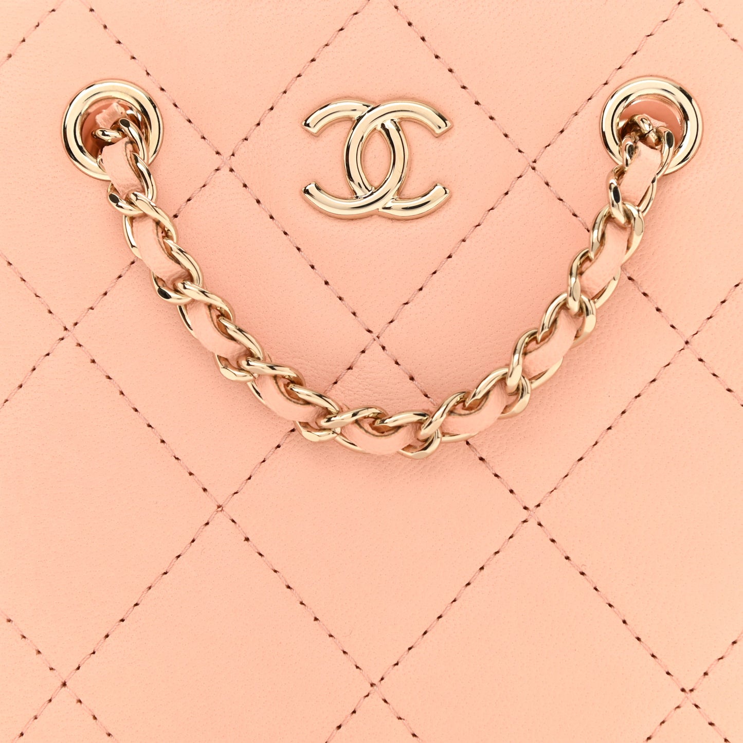 Lambskin Quilted Tiny Shopping Clutch With Chain Light Beige