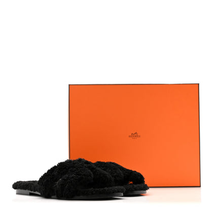 Hermes Woolskin Oran Sandals 38 Black 10 of 10