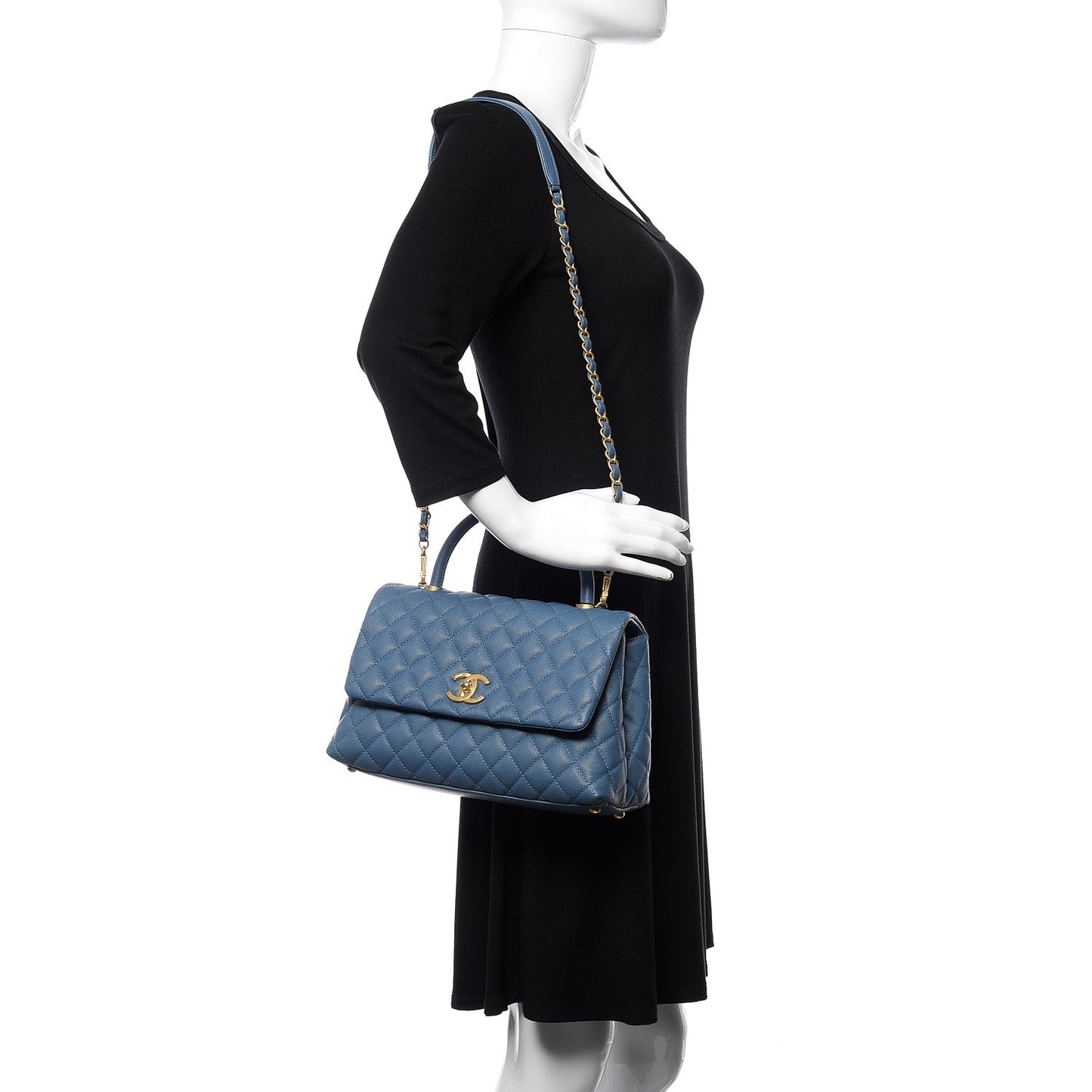Caviar Quilted Small Coco Handle Flap Blue