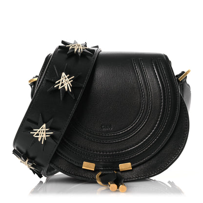 Chloe Grained Calfskin Embroidered Star Small Marcie Saddle Bag Black 1 of 14