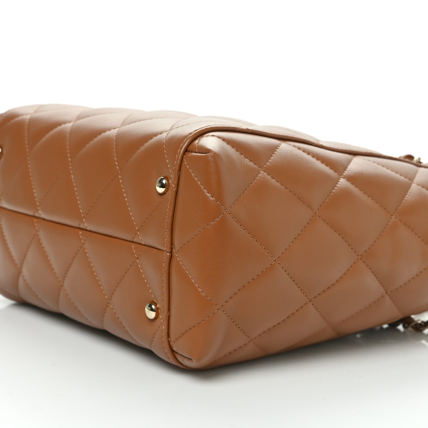 Calfskin Quilted Small Shopping Tote Camel