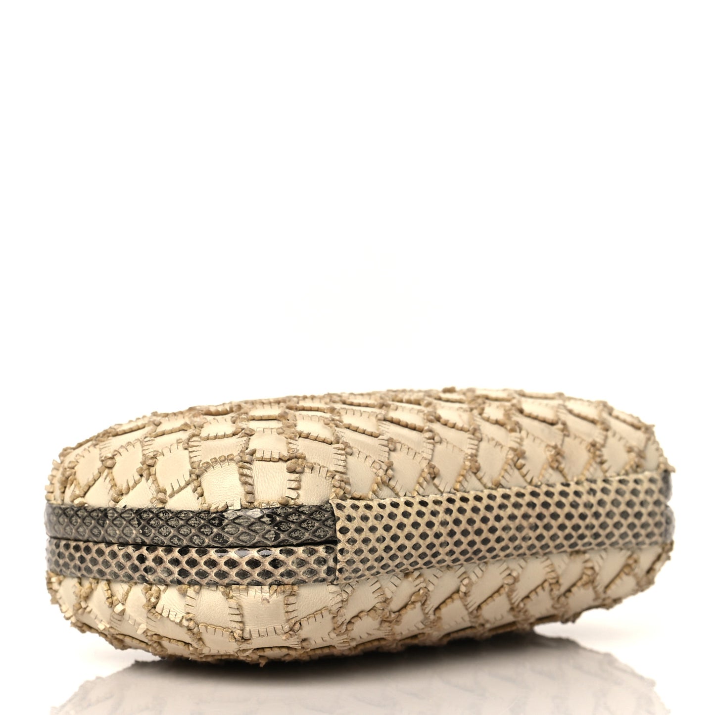 Ayers Nappa Fringe Intrecciato Knot Clutch Grey Beige