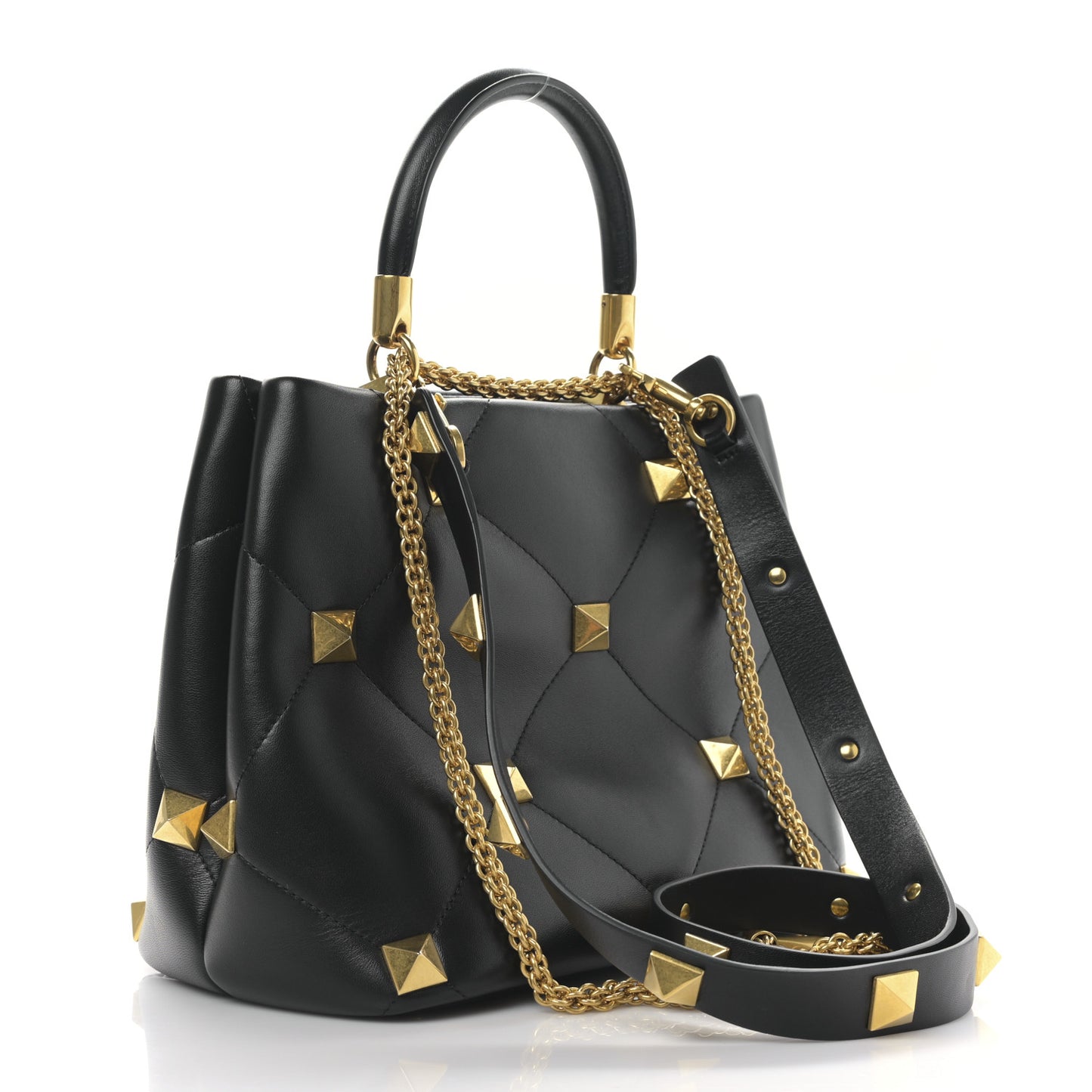 Nappa Roman Stud The Handle Bag Black