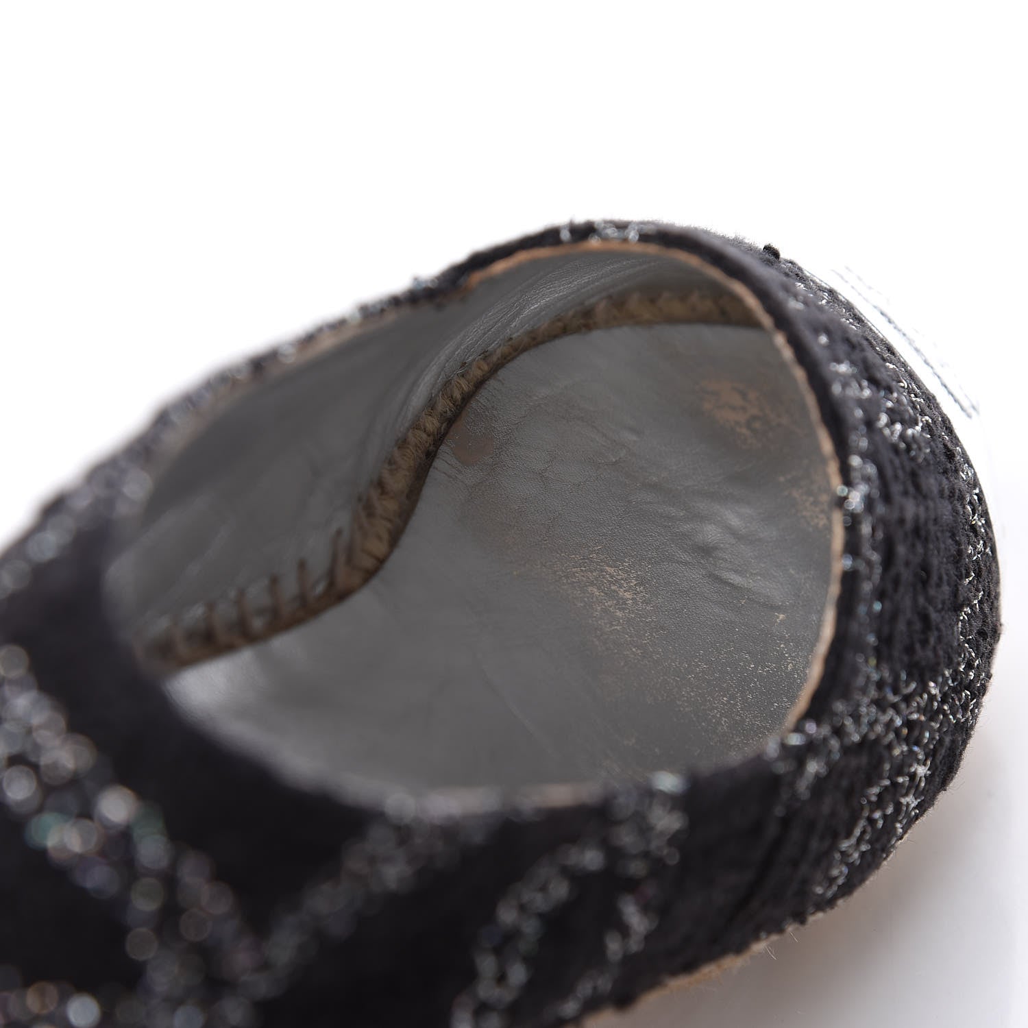 Chanel Tweed Lambskin CC Espadrilles 37 Black Silver 13 of 14