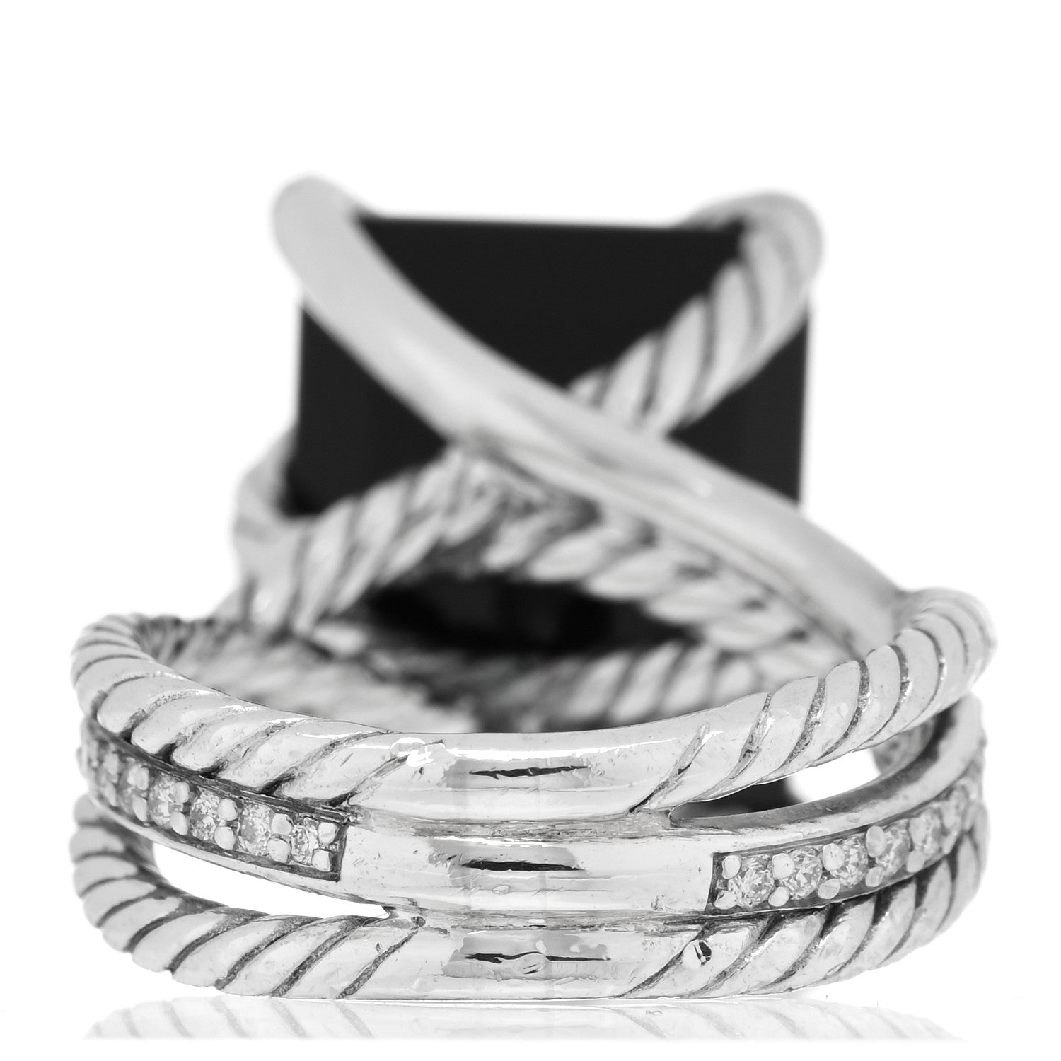David Yurman Sterling Silver Diamond Black Onyx 15mm Cable Wrap Ring 50 5.25 3 of 4