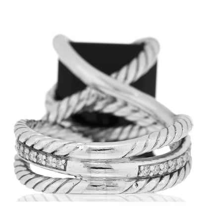 David Yurman Sterling Silver Diamond Black Onyx 15mm Cable Wrap Ring 50 5.25 3 of 4