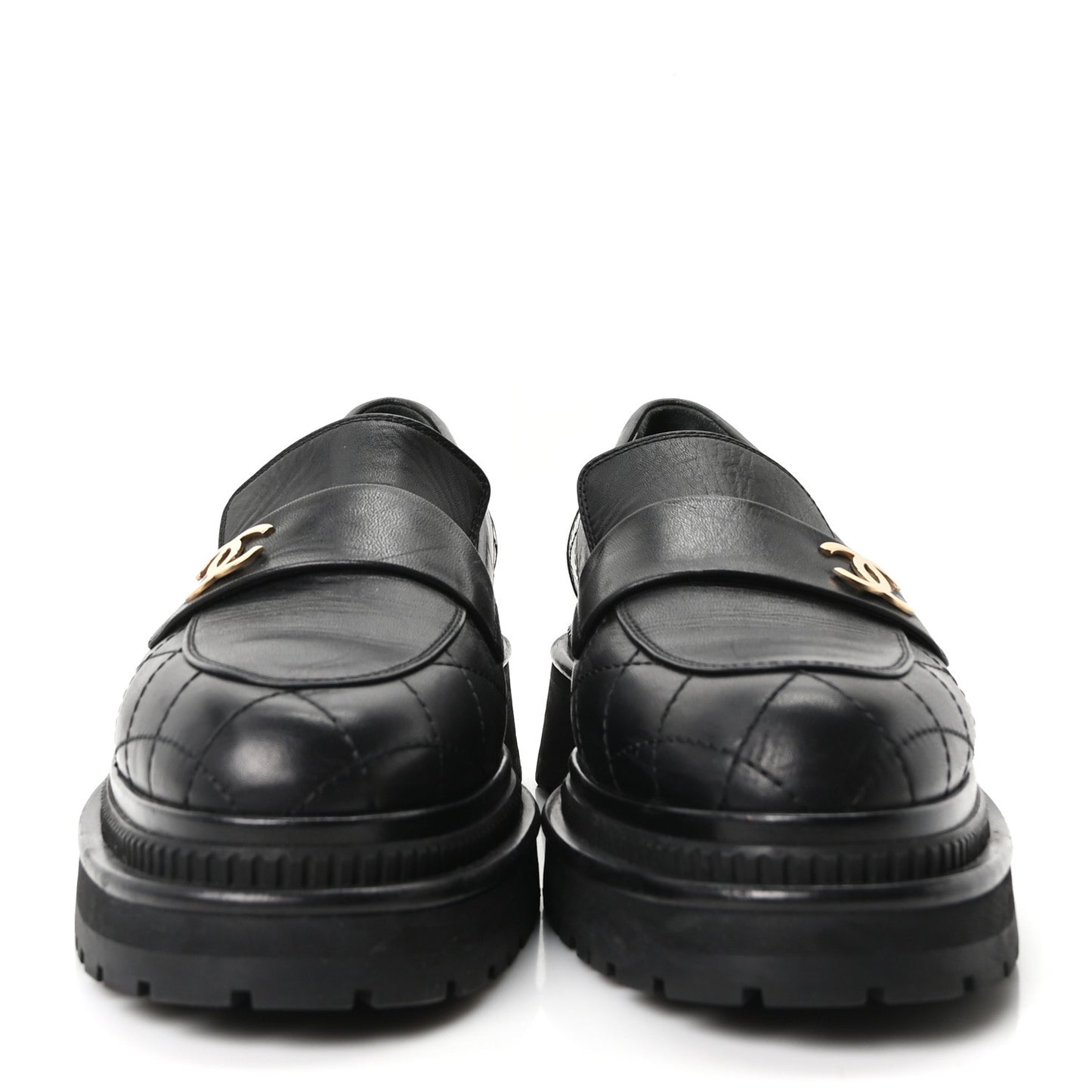 Calfskin Quilted CC Mocassin Loafers 38.5 Black