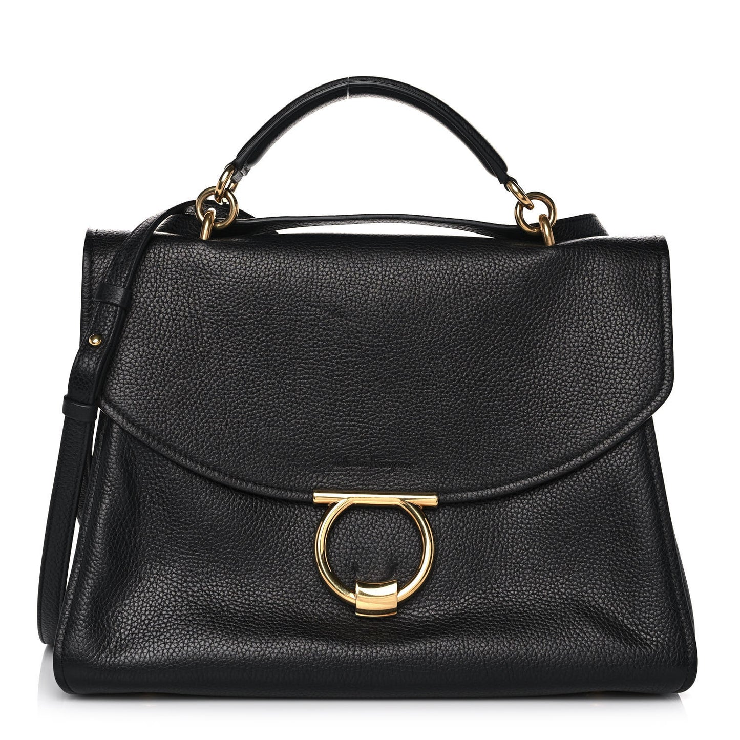 Grain Calfskin Gancini Flap Bag Black