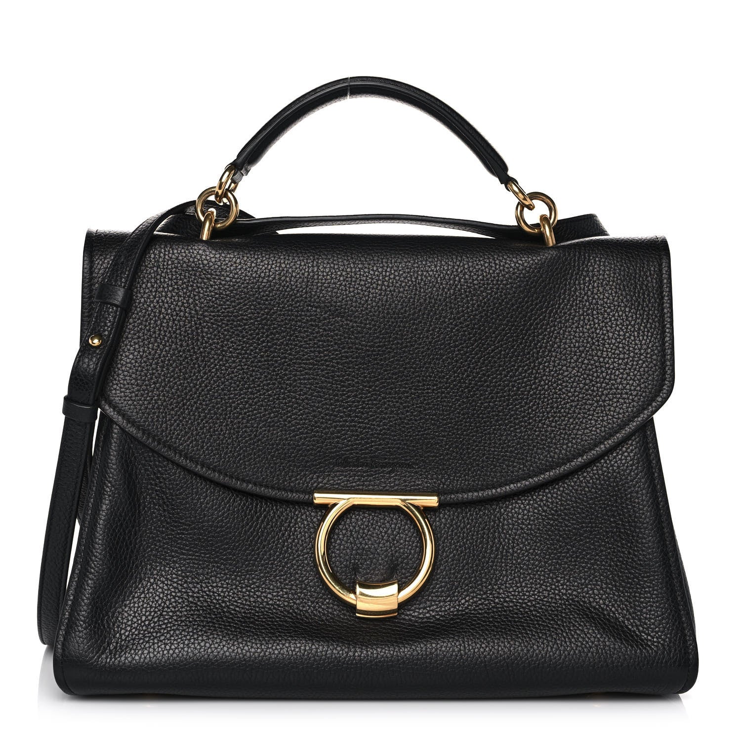 Salvatore Ferragamo Grain Calfskin Gancini Flap Bag Black 1 of 12