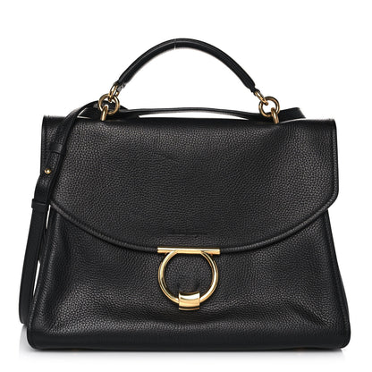 Salvatore Ferragamo Grain Calfskin Gancini Flap Bag Black 1 of 12