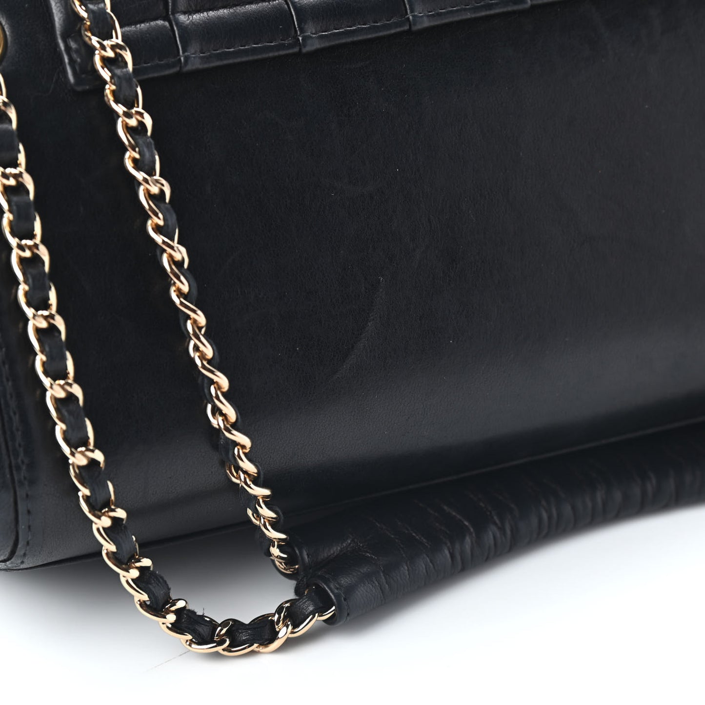 Lambskin Vertical Quilt Small Accordion Flap Black