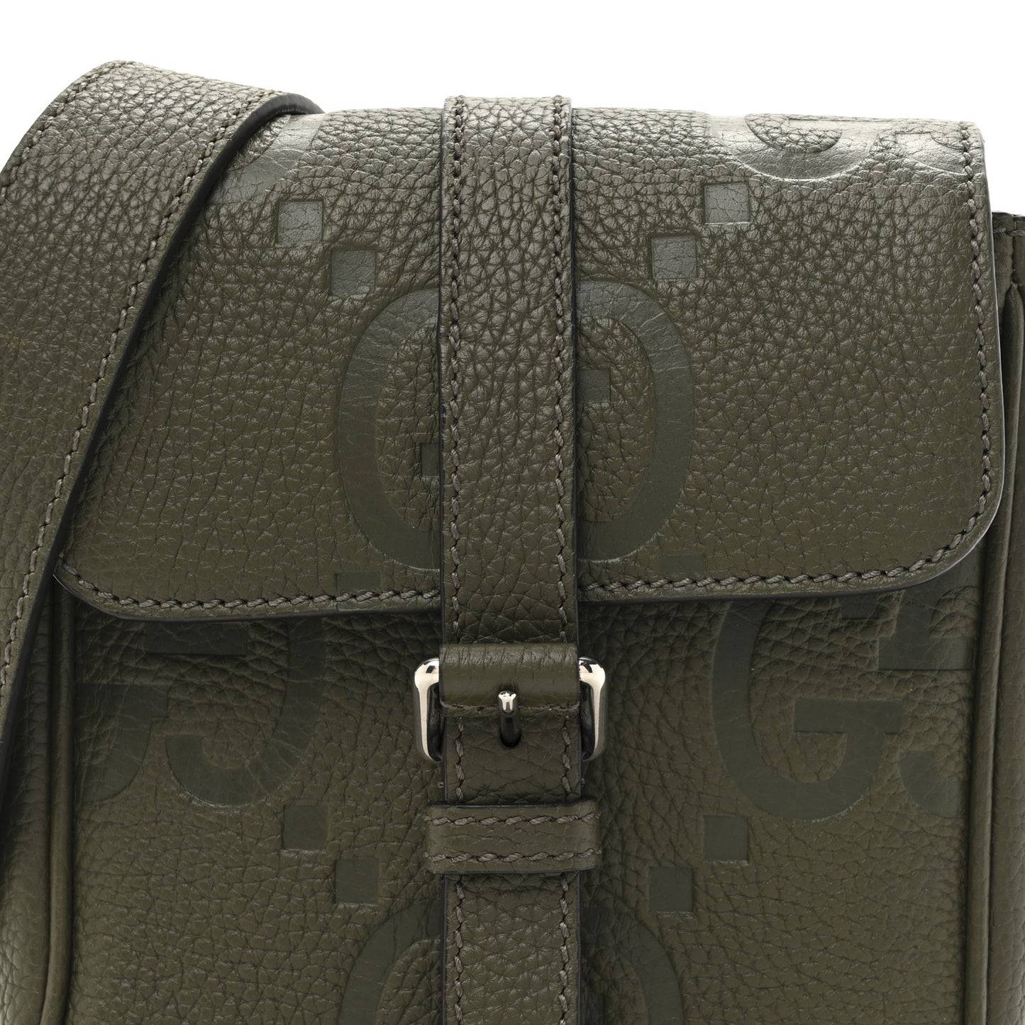 Piuma Calfskin Jumbo GG Embossed Small Messenger Bag Dark Vine Olive