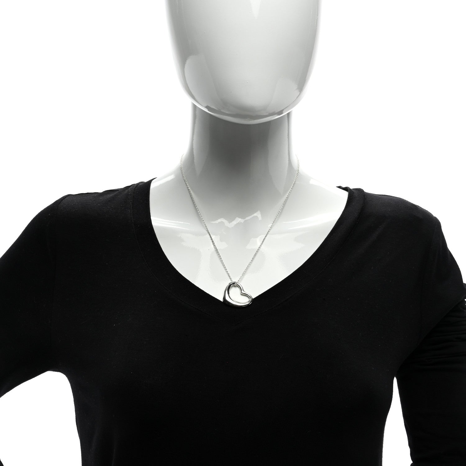 Tiffany Sterling Silver 27mm Elsa Peretti Open Heart Pendant Necklace 2 of 5