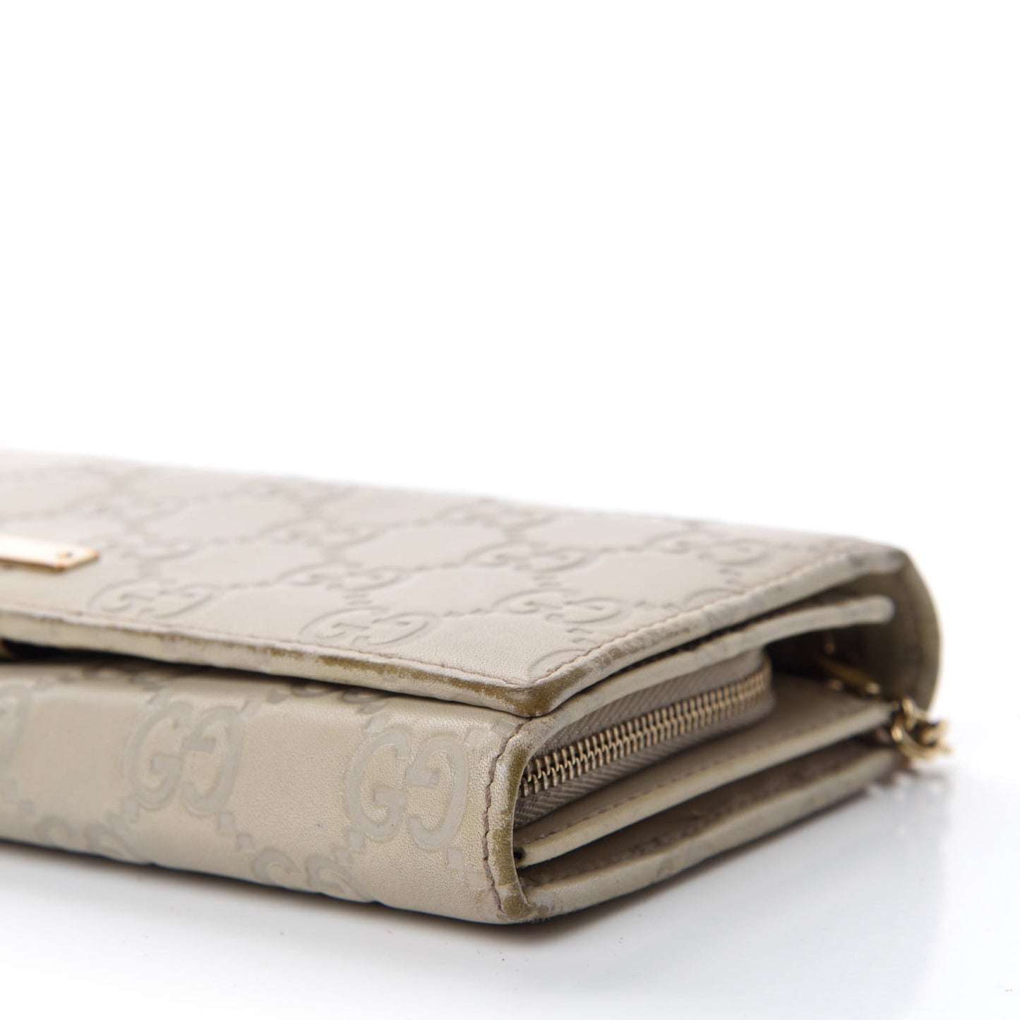 Guccissima Margaux Calfskin Metal Bar Chain Wallet Off White