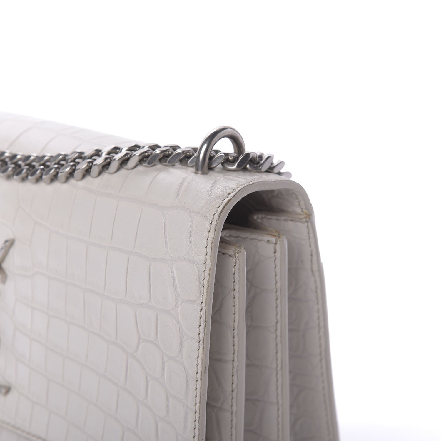 Saint Laurent Calfskin Crocodile Embossed Medium Monogram Sunset Blanc Vintage 13 of 13