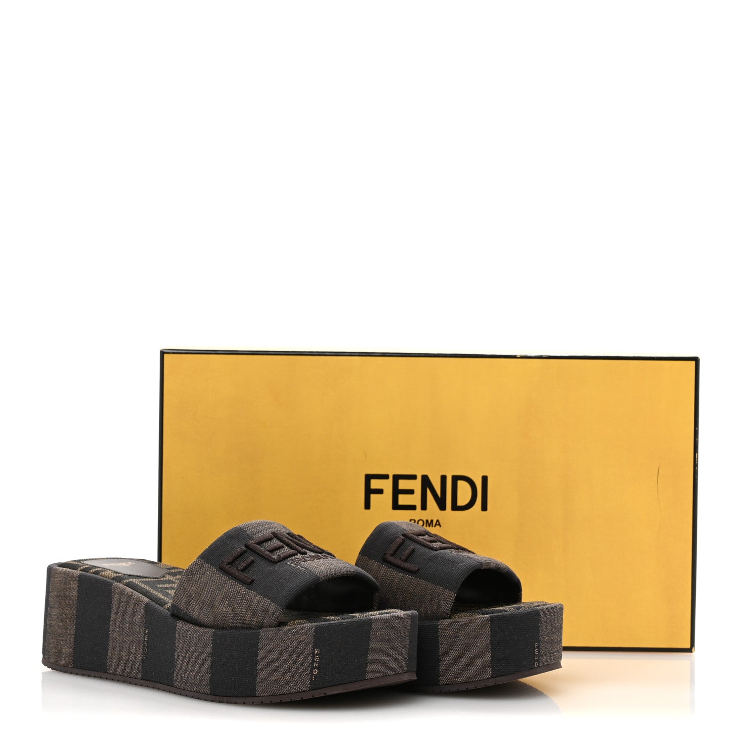 Fendi Jacquard Womens FF Sunshine Flatform Slide Sandals 35.5