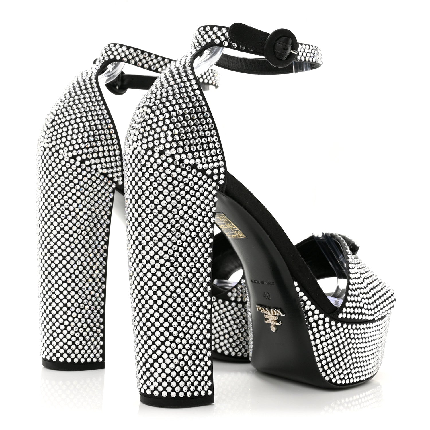 Prada Satin Crystal Triangle Logo 40/135mm Platform Sandals 40 Cristal 5 of 8
