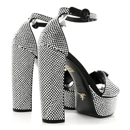 Prada Satin Crystal Triangle Logo 40/135mm Platform Sandals 40 Cristal 5 of 8