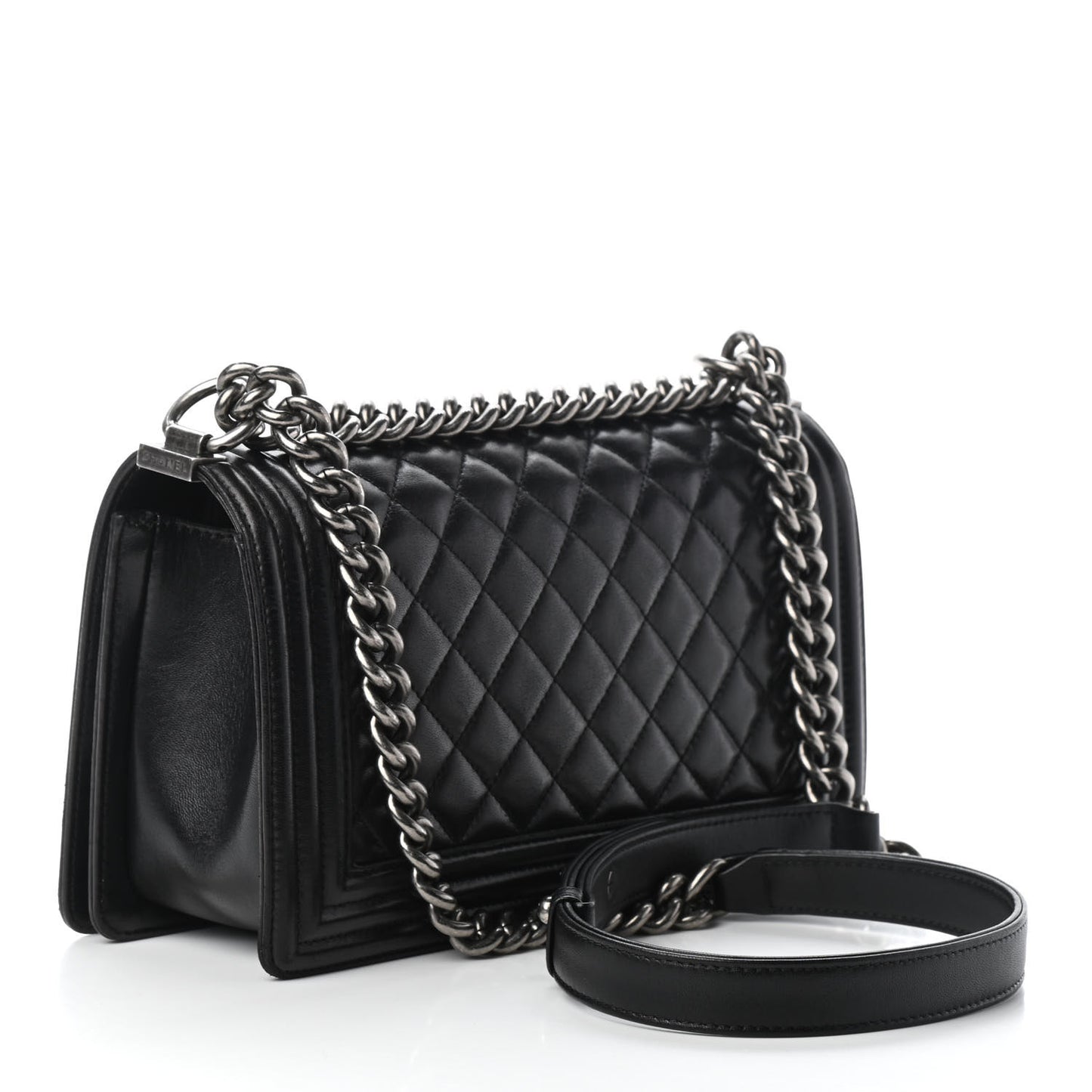 Lambskin Quilted Medium Boy Flap Black