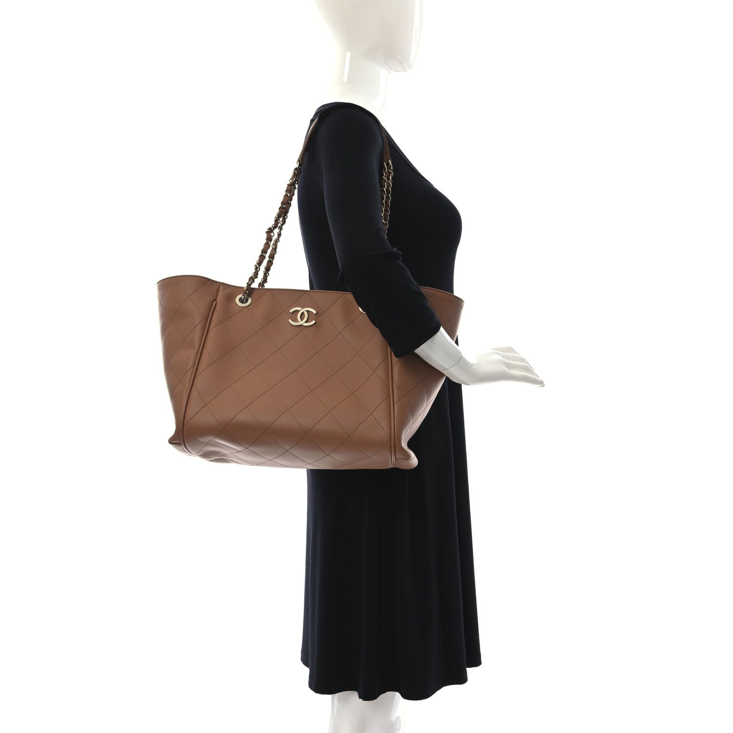 Chanel Calfskin Stitched Small Shopping Tote Brown 2 of 12