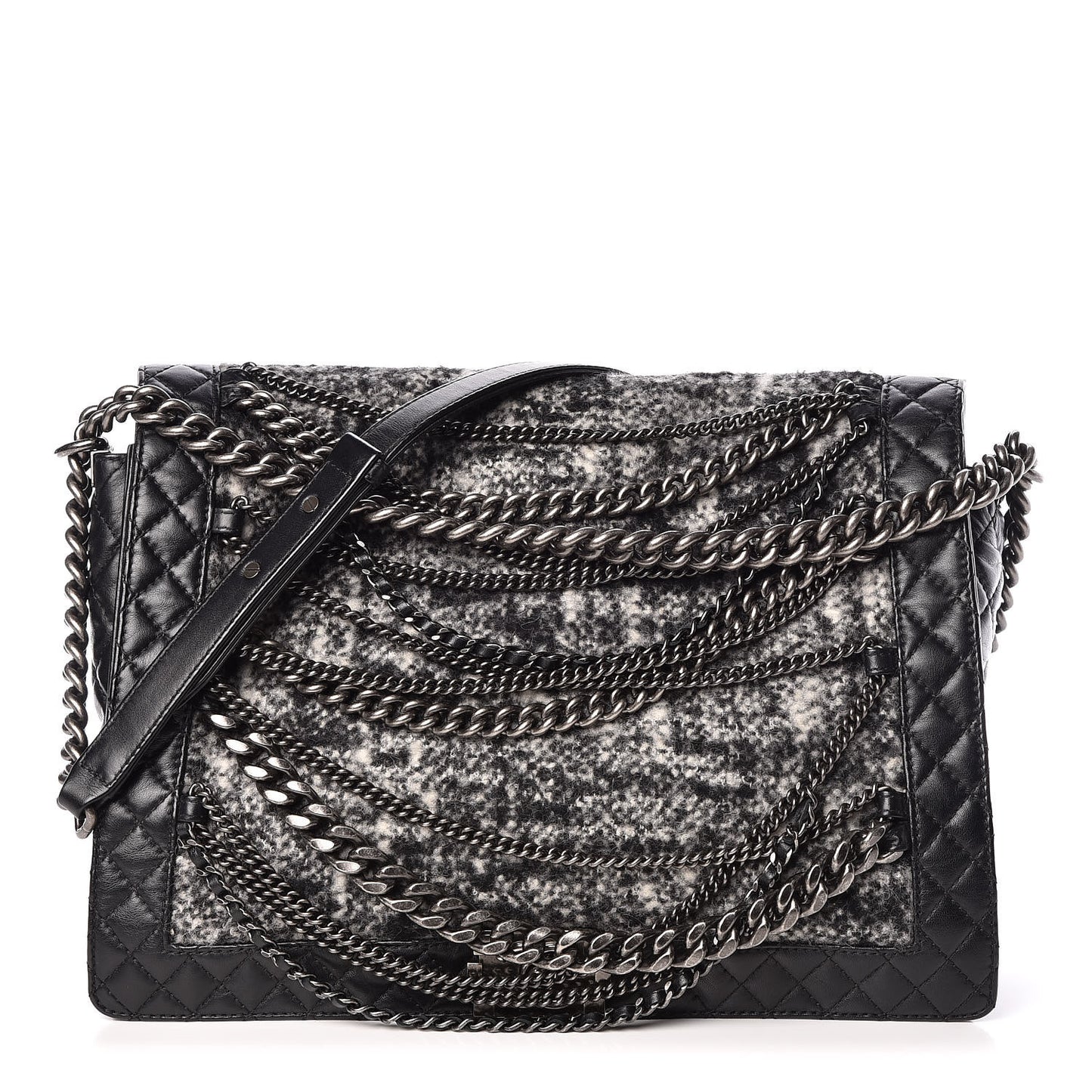 Calfskin Tweed Enchained XL Boy Flap Black
