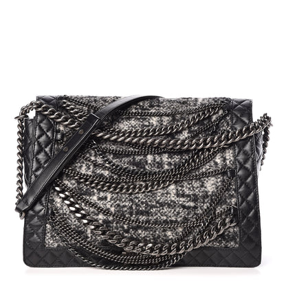 Chanel Calfskin Tweed Enchained XL Boy Flap Black 1 of 9